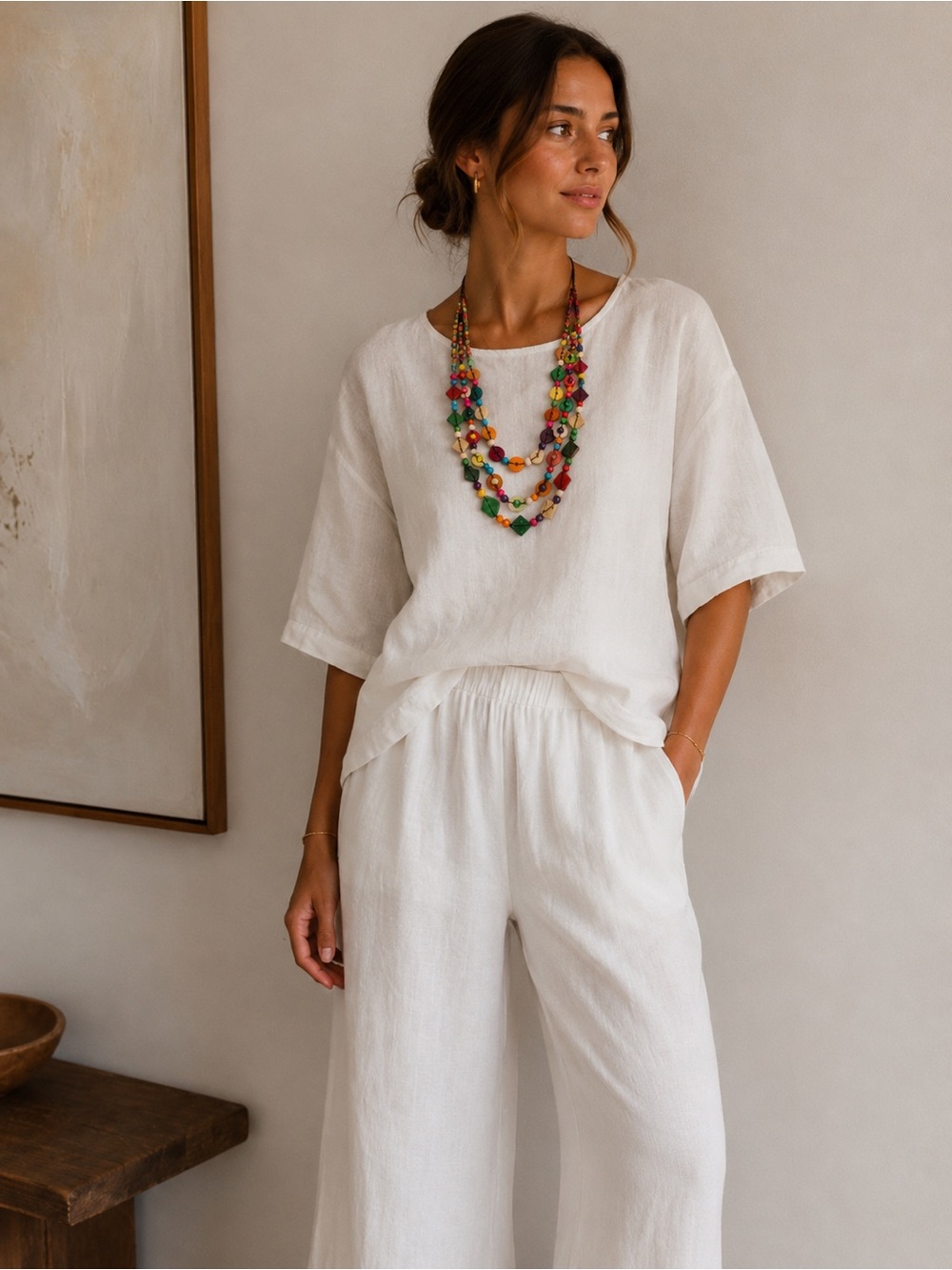bryn Walker white Wide-Leg Linen Pants With Pockets 💯 Linen S